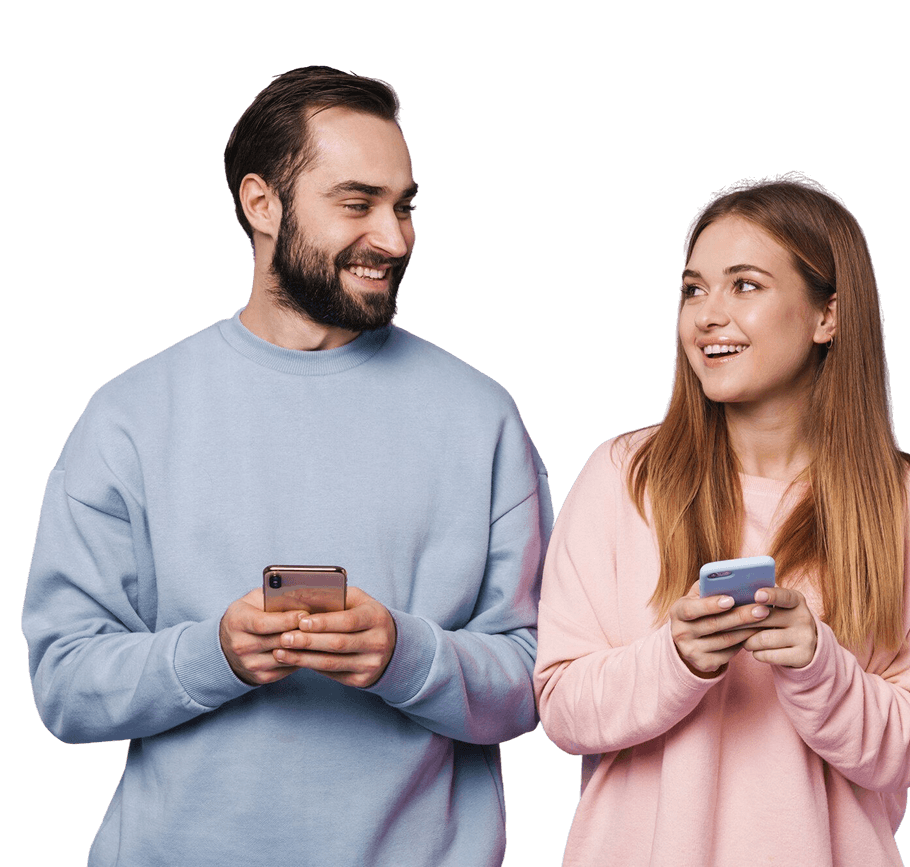 Woman smiling while holding a smartphone